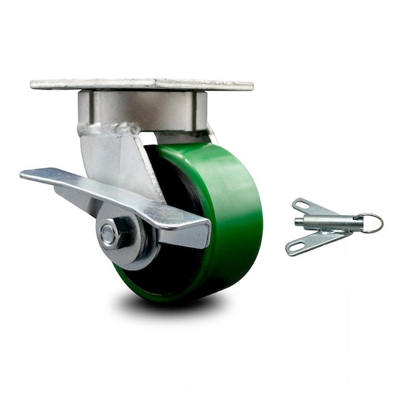 4 Inch Kingpinless Green Poly on Steel Wheel Caster with Brake and Swivel Lock